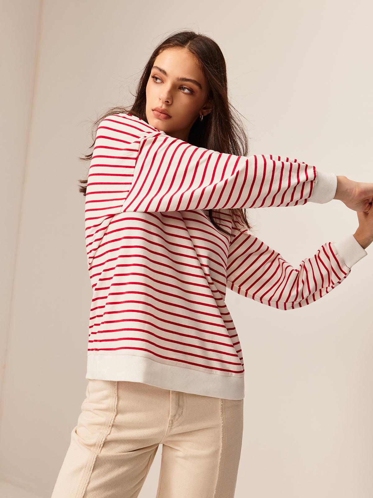 Contrast Trim Striped Sweatshirt Contrast Trim Striped Sweatshirt