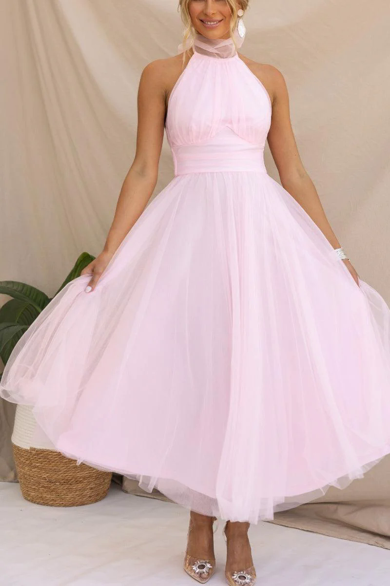 Fairy Vibes Tulle Gathered Detail Halter Maxi Dress Fairy Vibes Tulle Gathered Detail Halter Maxi Dress