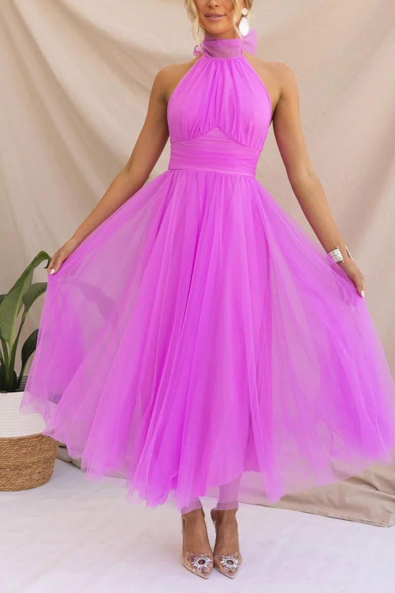 Fairy Vibes Tulle Gathered Detail Halter Maxi Dress Fairy Vibes Tulle Gathered Detail Halter Maxi Dress