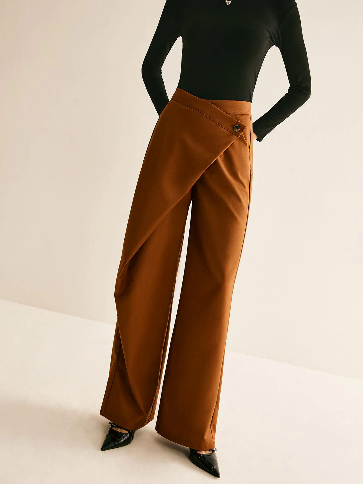 Asymmetrical Mid-Waist Straight Pants Asymmetrical Mid-Waist Straight Pants