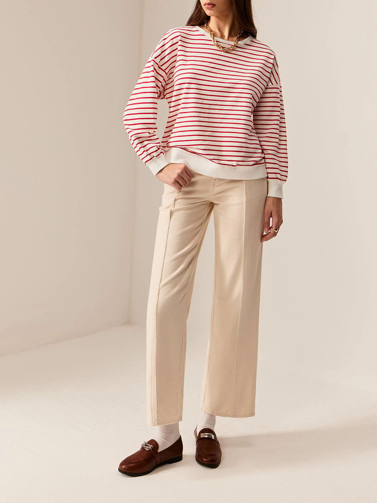 Contrast Trim Striped Sweatshirt Contrast Trim Striped Sweatshirt