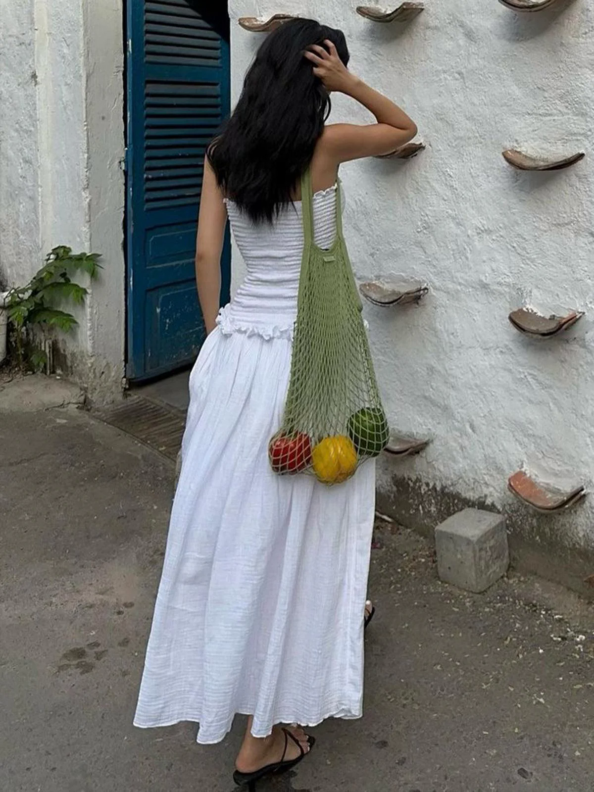 Cotton Blends Shirred Tube Long Dress Cotton Blends Shirred Tube Long Dress