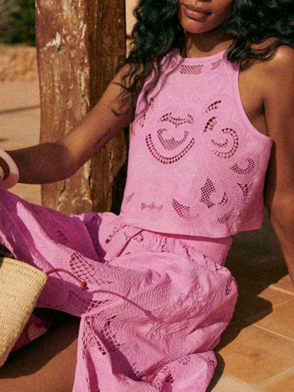 Unique sleeveless hollow lace short suit Unique sleeveless hollow lace short suit