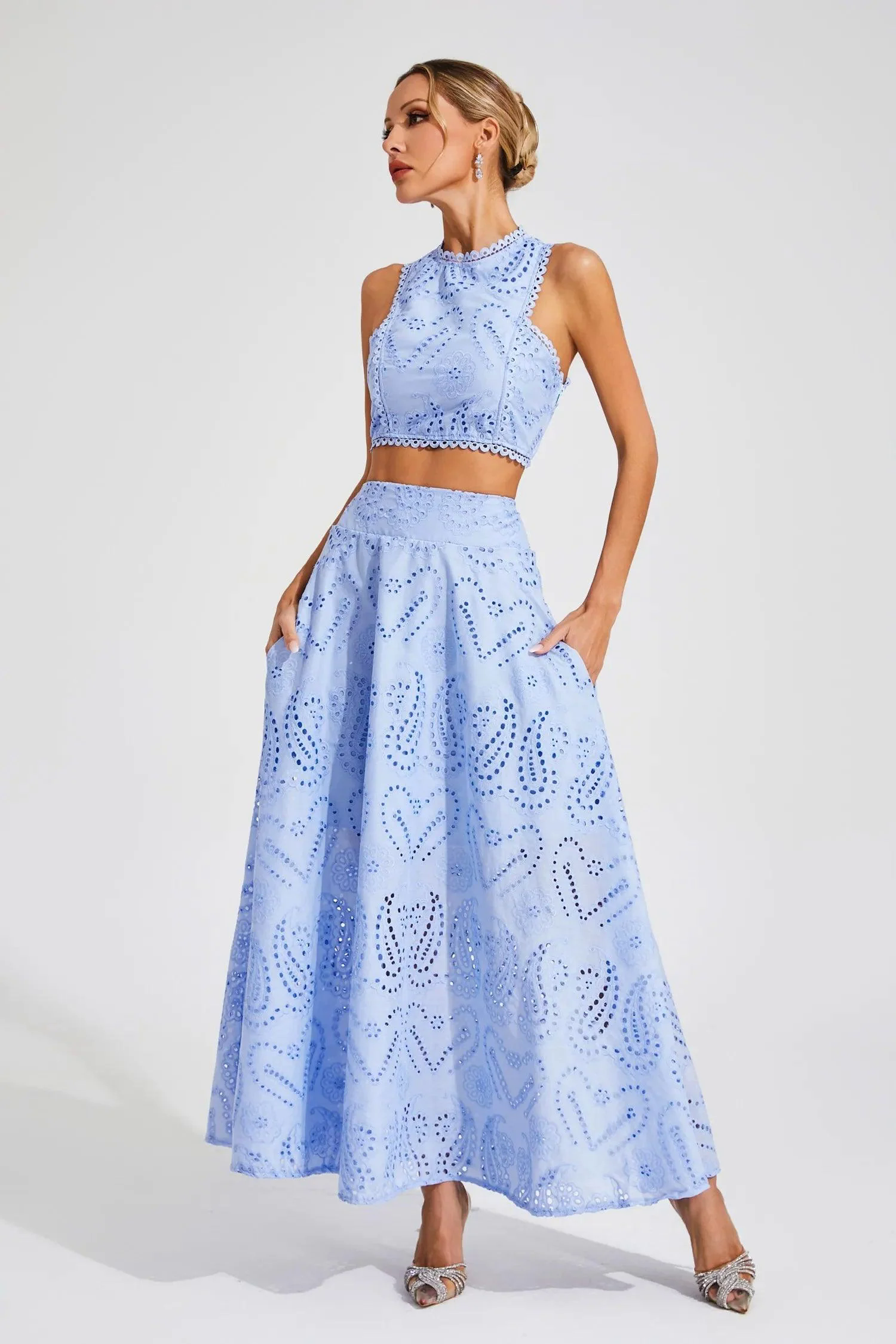 Halia Blue Embroider Sleeveless Set Halia Blue Embroider Sleeveless Set