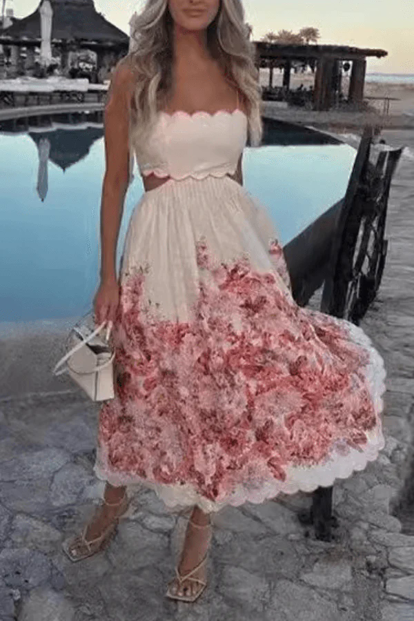 Fashionable Suspender Print Back Tie Dress Fashionable Suspender Print Back Tie Dress