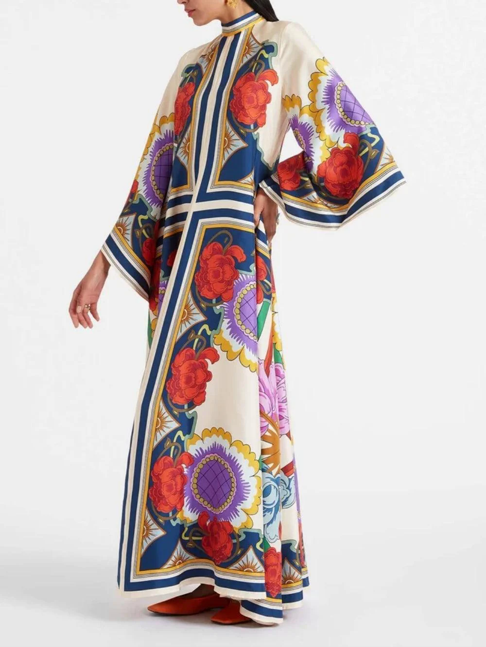 Exquisite Floral Print Draped Waterfall Sleeves Maxi Dress Exquisite Floral Print Draped Waterfall Sleeves Maxi Dress