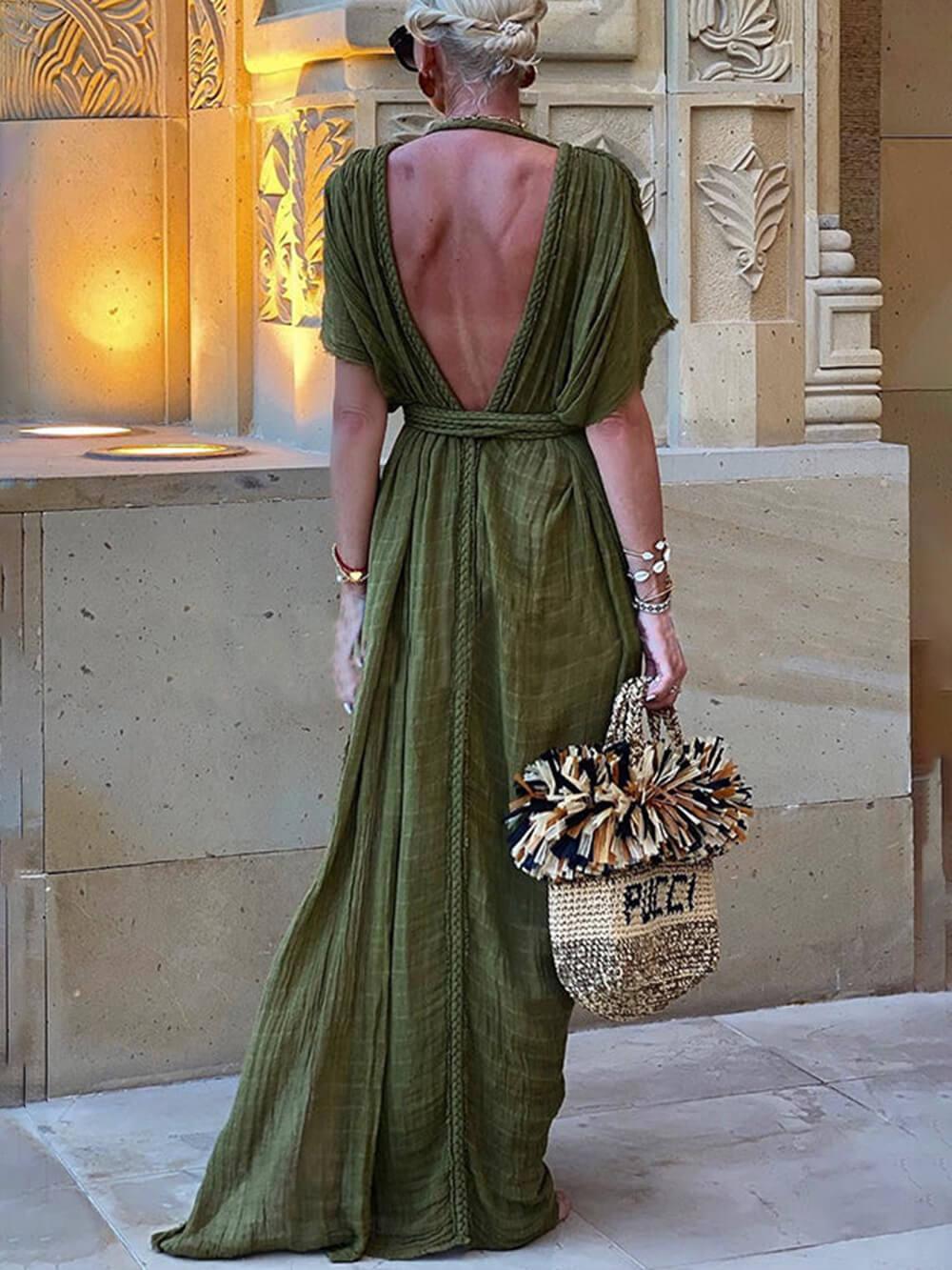Kimono Draped Braids Cover Up Slit Maxi Dress Kimono Draped Braids Cover Up Slit Maxi Dress