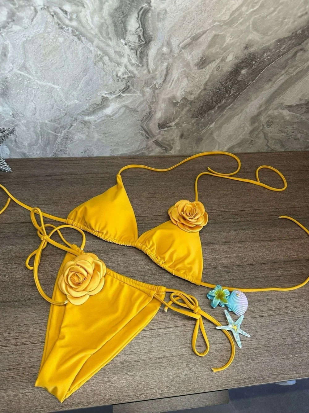 Yellow flower swimsuit three piece set Yellow flower swimsuit three piece set